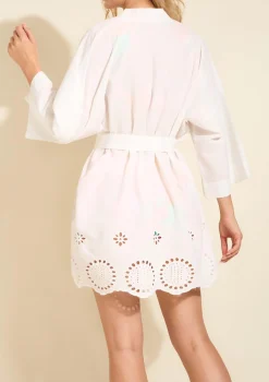 Bawełniane kimono plażowe wiązane w pasie z ozdobnym wzorem - Boho