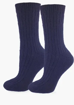 Ciepłe skarpetki damskie prążkowane z naturalnej bawełny - Angora F28