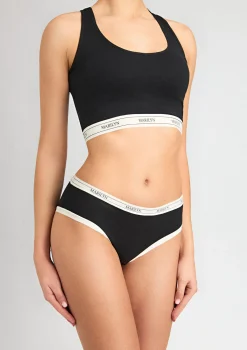 Czarny tank-top z oddychającej bawełny z elastyczną taśmą - Denise