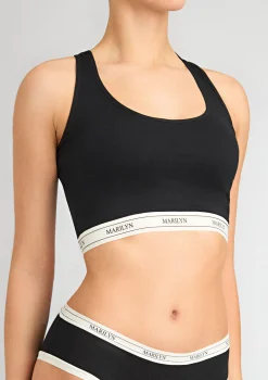 Czarny tank-top z oddychającej bawełny z elastyczną taśmą - Denise