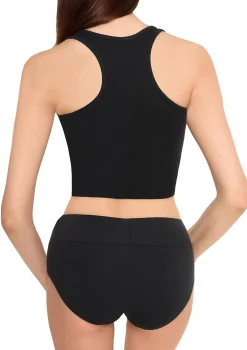 Damski top czarny bawełniany bez rękawów krótki sportowy Crop tank top