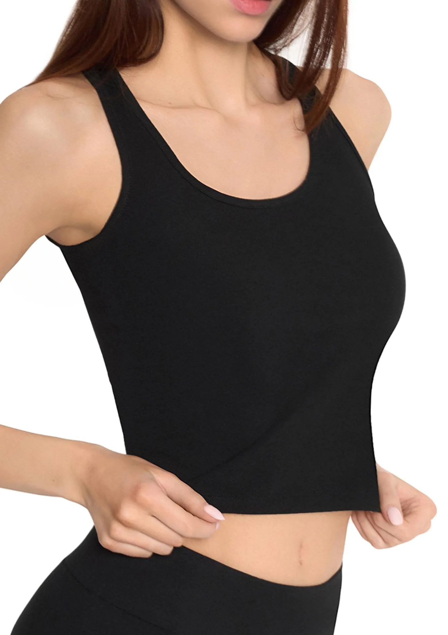 Damski top czarny bawełniany bez rękawów krótki sportowy Crop tank top