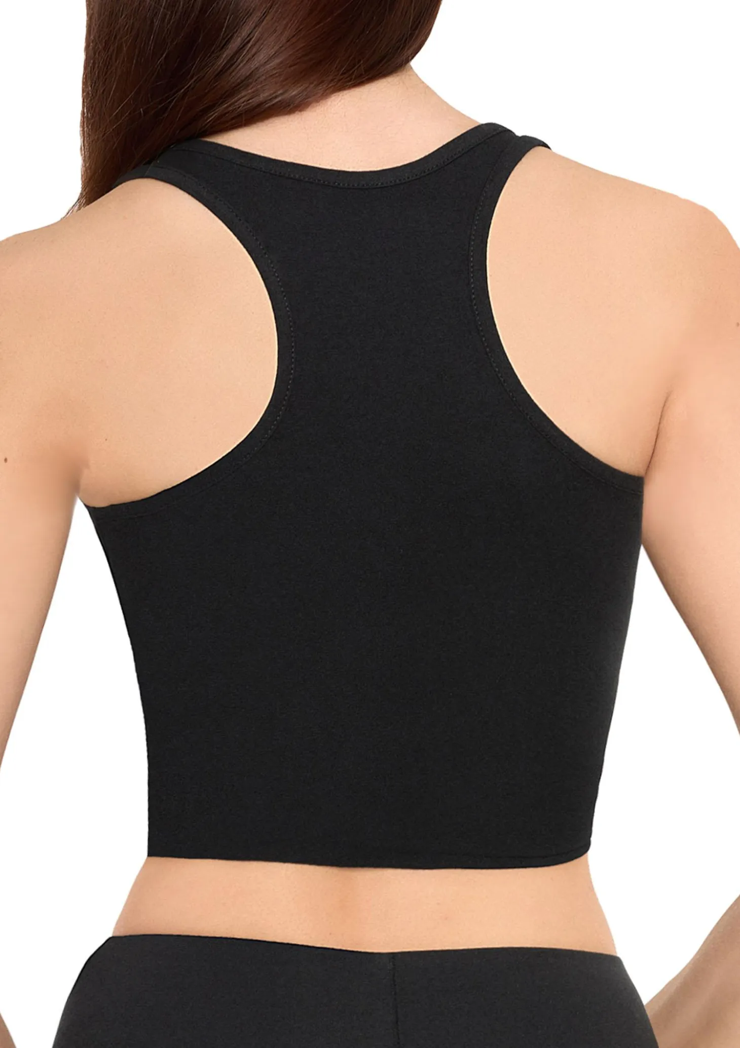 Damski top czarny bawełniany bez rękawów krótki sportowy Crop tank top