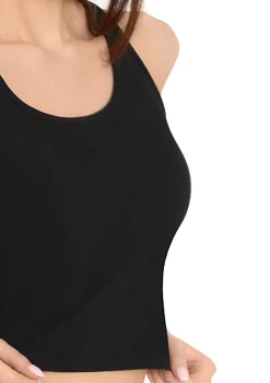 Damski top czarny bawełniany bez rękawów krótki sportowy Crop tank top