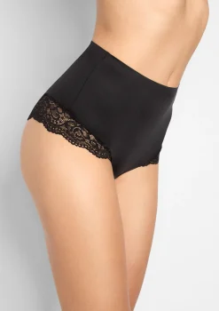 Figi damskie brazyliany z koronką delikatnie modelujące czarne - Lace Shine Brasilian