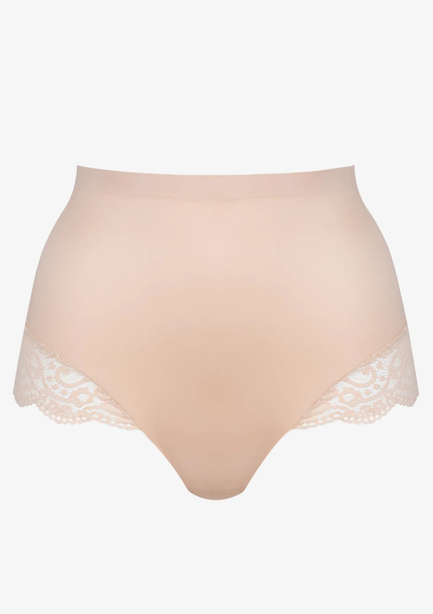 Figi damskie subtelnie modelujące z koronką cieliste - Lace Shine Panty