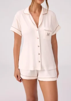 Koszulka piżamowa z ekologicznego włókna tencel krótki rękaw i haftowane logo Hannah