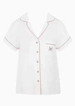 Koszulka piżamowa z ekologicznego włókna tencel krótki rękaw i haftowane logo Hannah