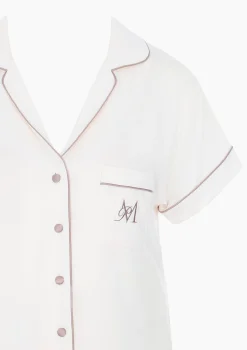 Koszulka piżamowa z ekologicznego włókna tencel krótki rękaw i haftowane logo Hannah