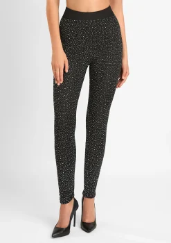 Legginsy z wysokim stanem zdobione kryształkami - Brillant