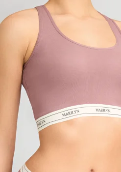 Śliwkowy tank-top z oddychającej bawełny z elastyczną taśmą - Denise