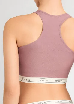 Śliwkowy tank-top z oddychającej bawełny z elastyczną taśmą - Denise