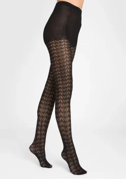 Rajstopy damskie żakardowe z włóknem bambusowym czarne Jacquard D09 Marilyn