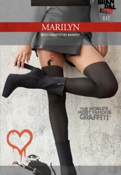 Rajstopy imitujące pończochę z grafiką Zazu Banksy Rat Marilyn