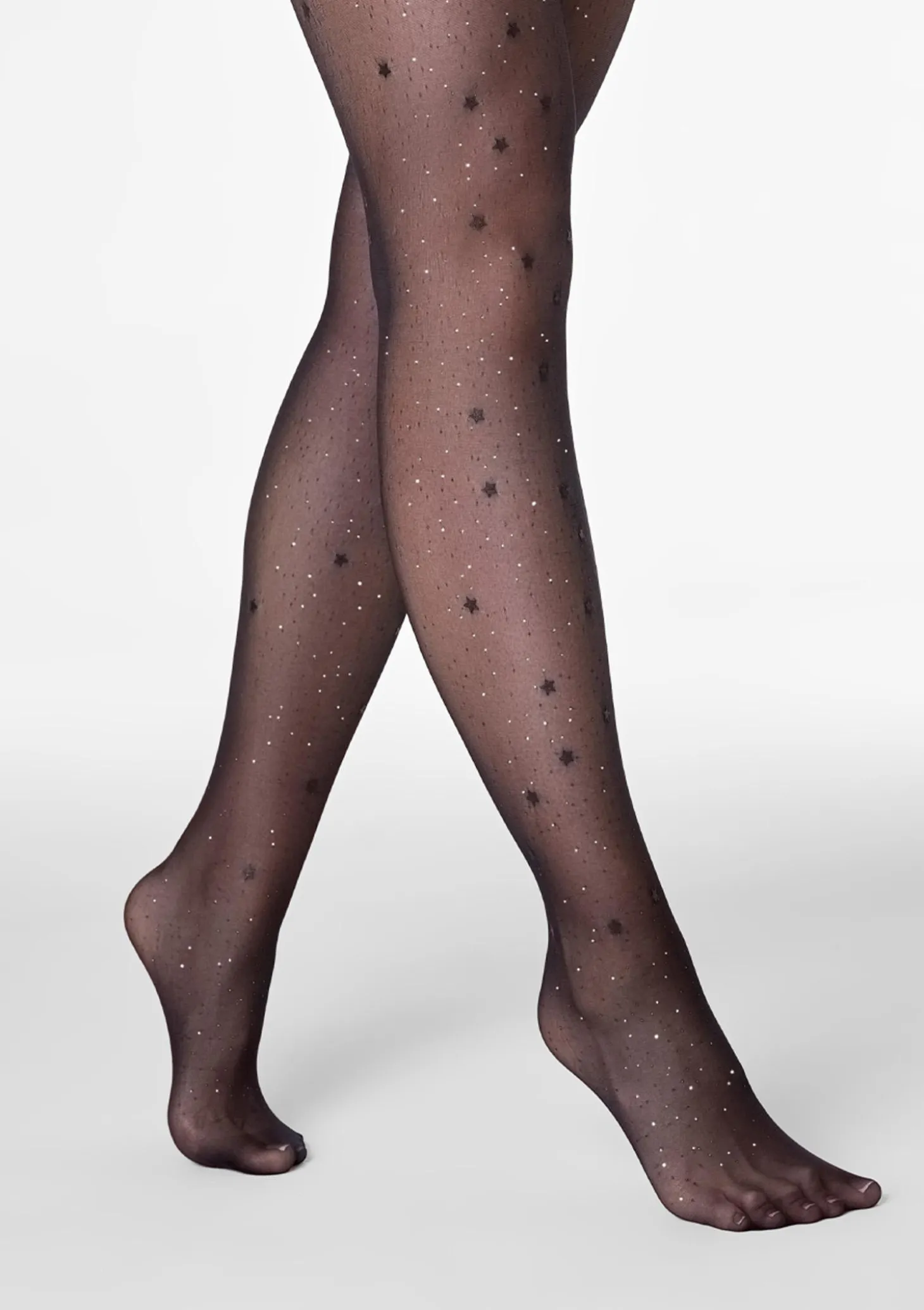 Rajstopy transparentne z brokatem w motyw gwiazdek – Allure F04