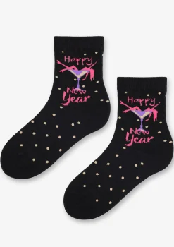 Skarpetki damskie bawełniane z kieliszkiem i napisem Happy New Year Happy Sl Marilyn