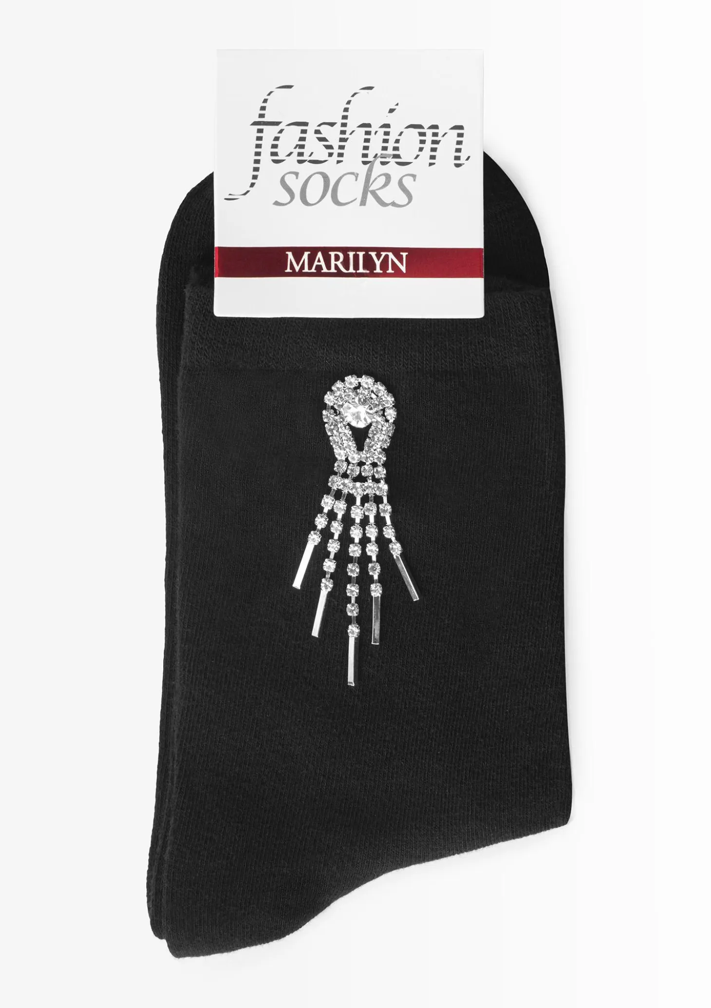 Skarpetki damskie czarne z biżuteryjną ozdobą Charm Deluxe Marilyn