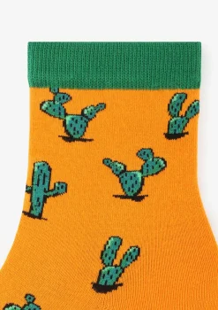 Skarpetki damskie pomarańczowe w zielone kaktusy Cactus Marilyn