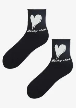 Skarpetki damskie z brokatowym sercem Cotton Silver Hearts Marilyn
