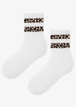 Skarpetki damskie z modnymi panterkowymi paskami białe Panther Stripe Marilyn