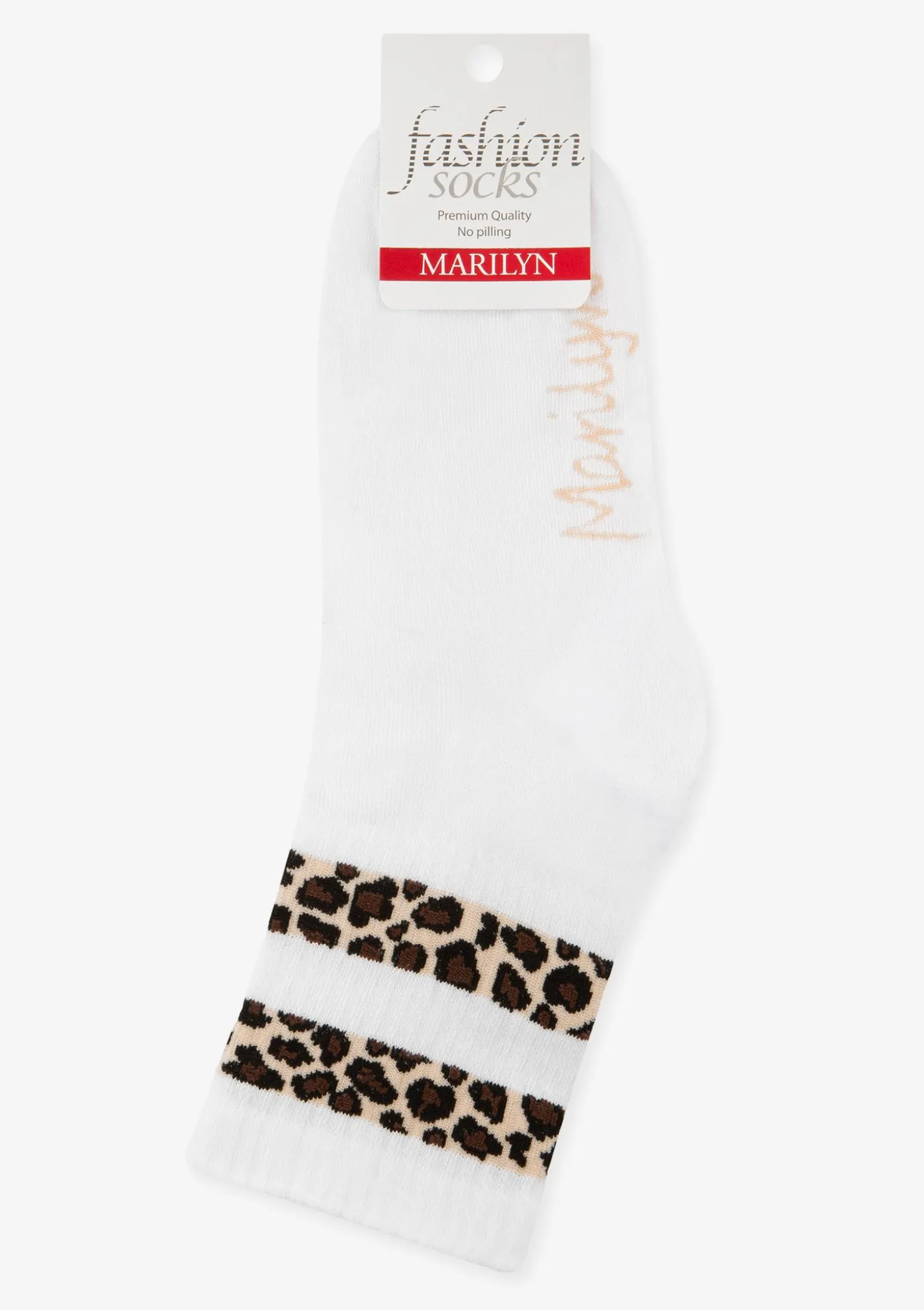 Skarpetki damskie z modnymi panterkowymi paskami białe Panther Stripe Marilyn