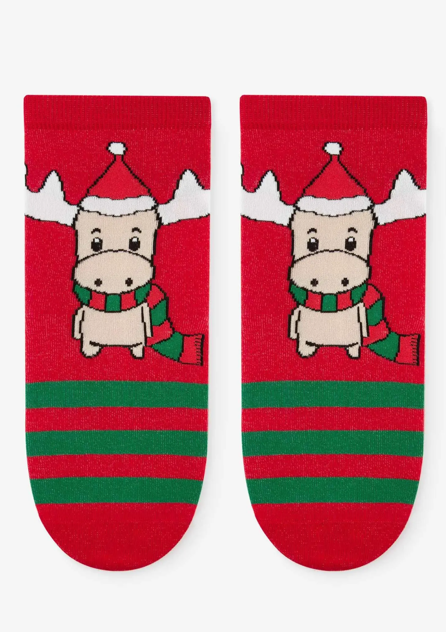 Skarpetki damskie z motywem łosia w czapce Mikołaja Christmas Moos Marilyn