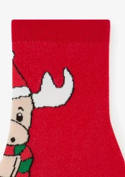 Skarpetki damskie z motywem łosia w czapce Mikołaja Christmas Moos Marilyn