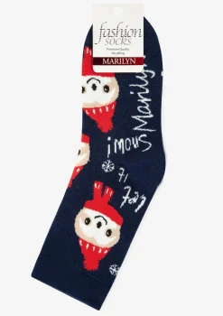 Skarpetki damskie z sympatycznymi leniwcami w czapce Mikołaja Santa Sloth Marilyn