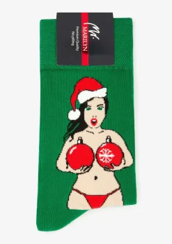 Skarpetki męskie świąteczne z motywem seksownej Mikołajki Santa Baby Marilyn
