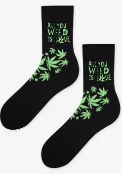 Skarpetki męskie w liście i napis Weed Love Marilyn