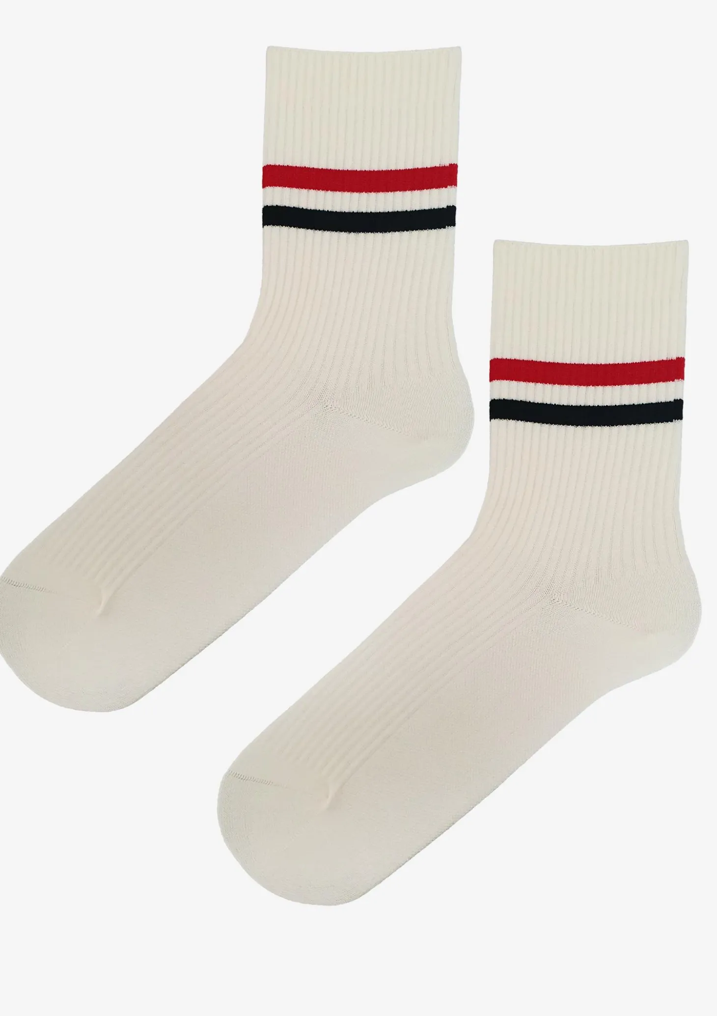Skarpetki unisex za kostkę z białej prążkowanej dzianiny z kolorowymi paskami Striped