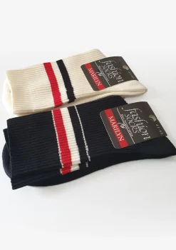 Skarpetki unisex za kostkę z czarnej prążkowanej dzianiny z kolorowymi paskami Striped
