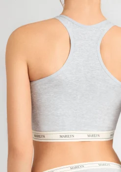 Szary tank-top z oddychającej bawełny z elastyczną taśmą - Denise