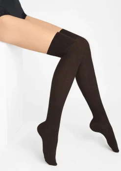 Zakolanówki damskie bawełniane z prążkowanym splotem brąz Zazu Cotton A40 Marilyn